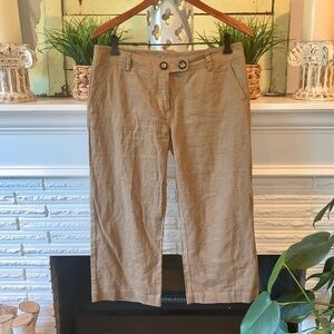BCBGMaxAzria Cropped Wide leg Tan Linen Pants Mid Rise size 6